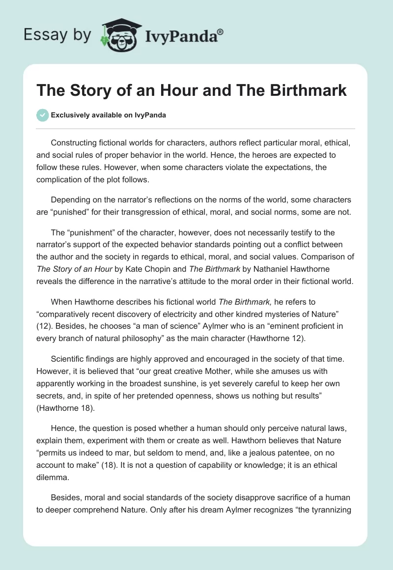 "The Story of an Hour" and "The Birthmark". Page 1