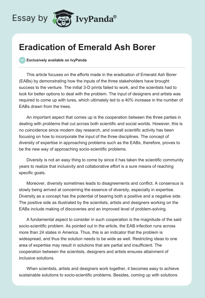 Eradication of Emerald Ash Borer. Page 1
