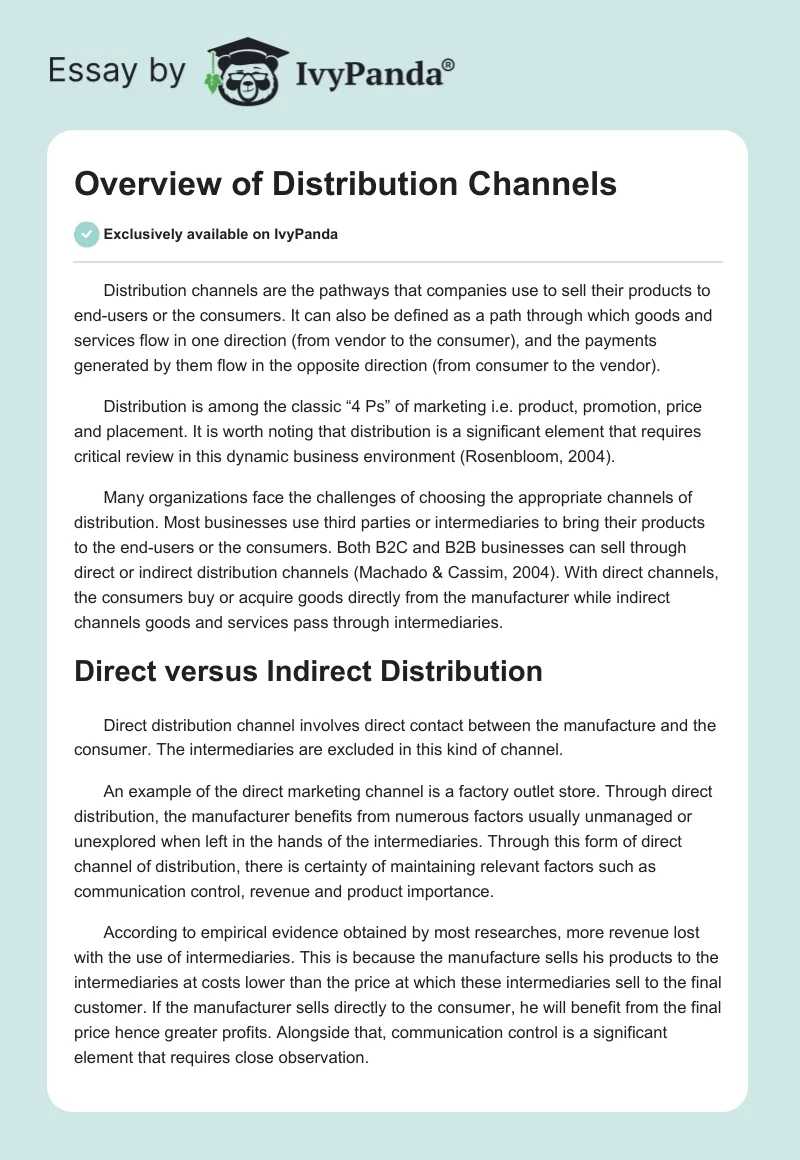 Overview of Distribution Channels. Page 1