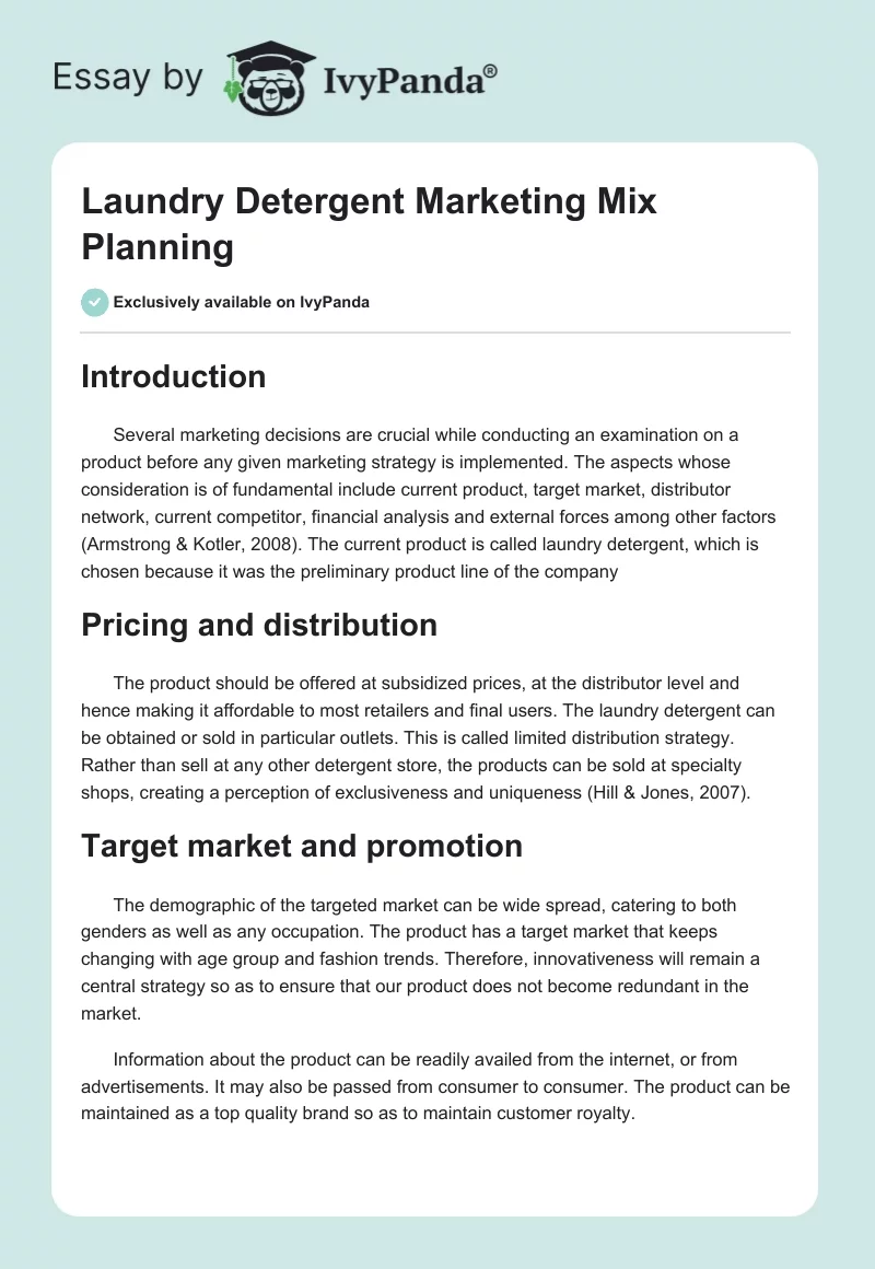 Laundry Detergent Marketing Mix Planning. Page 1