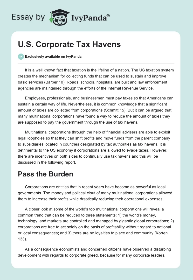 U.S. Corporate Tax Havens. Page 1