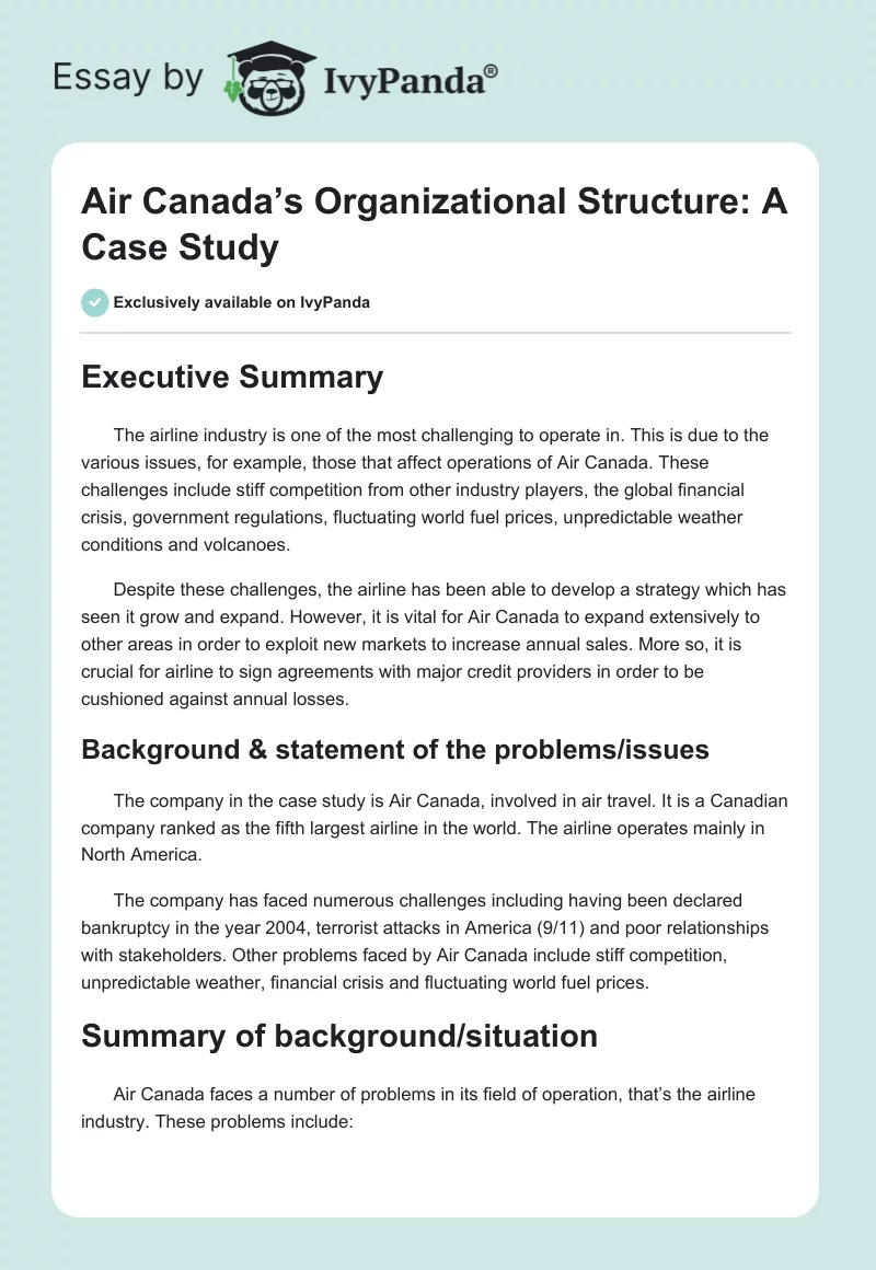 Air Canada’s Organizational Structure: A Case Study. Page 1