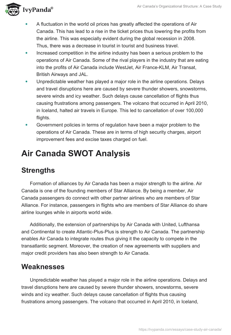 Air Canada’s Organizational Structure: A Case Study. Page 2
