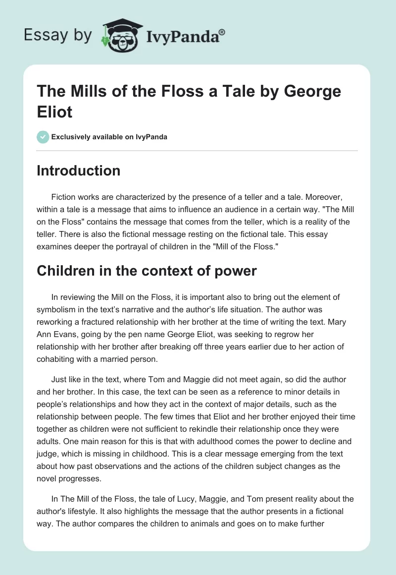 "The Mills of the Floss" a Tale by George Eliot. Page 1