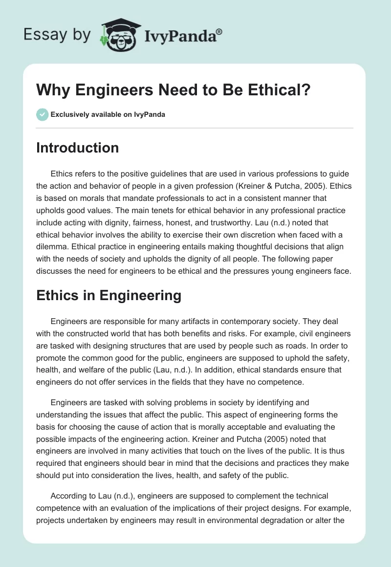 Why Engineers Need to Be Ethical?. Page 1