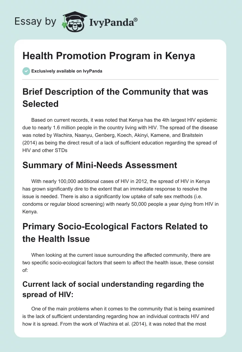 Health Promotion Program in Kenya. Page 1