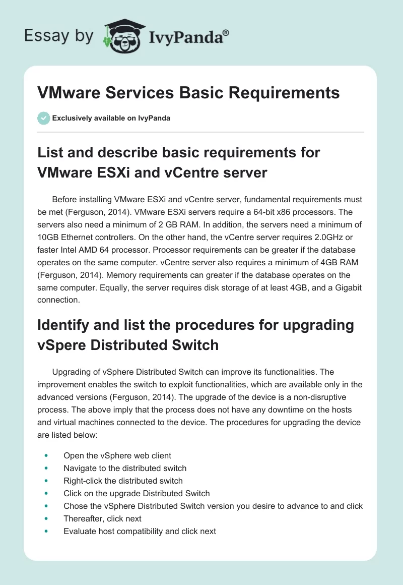 VMware Services Basic Requirements. Page 1