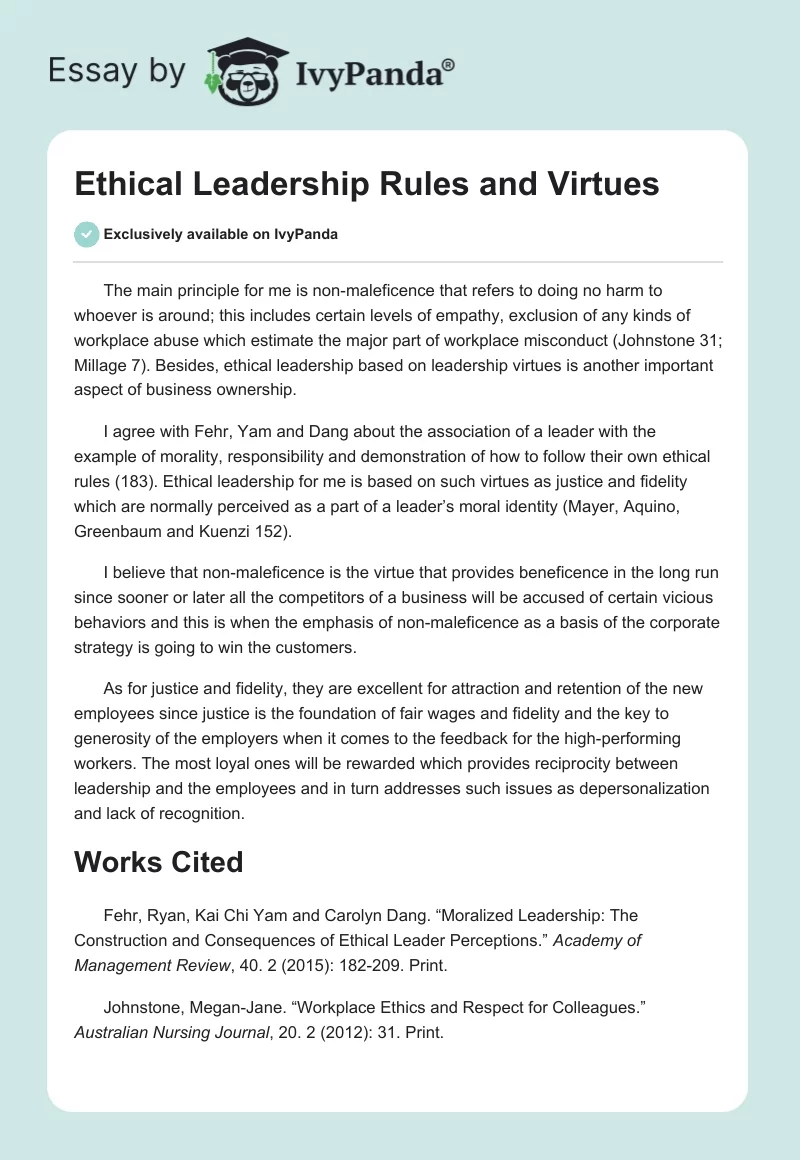 Ethical Leadership Rules and Virtues. Page 1