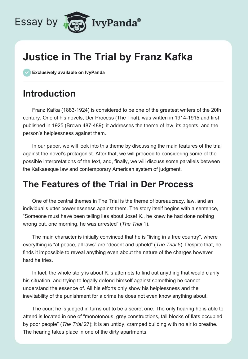 Justice in "The Trial" by Franz Kafka. Page 1
