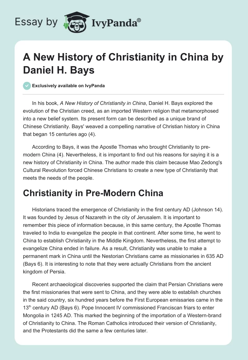 "A New History of Christianity in China" by Daniel H. Bays. Page 1