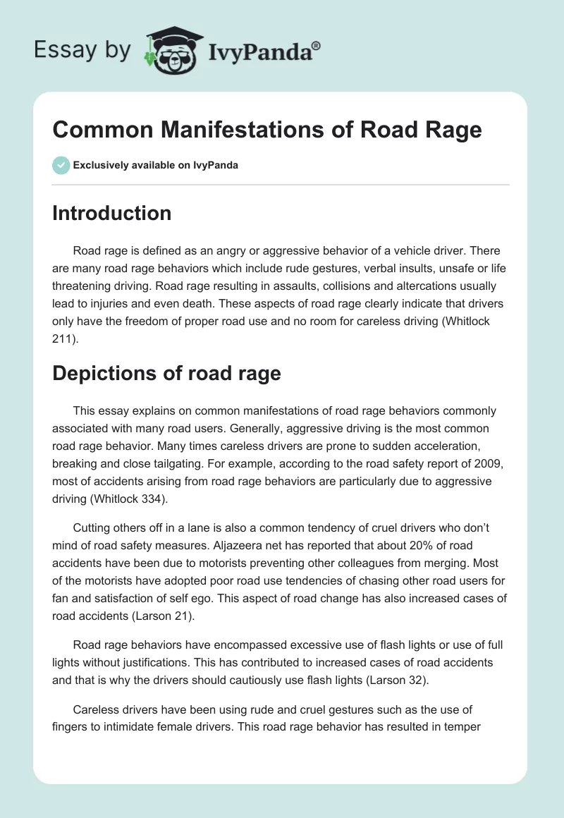 Common Manifestations of Road Rage. Page 1