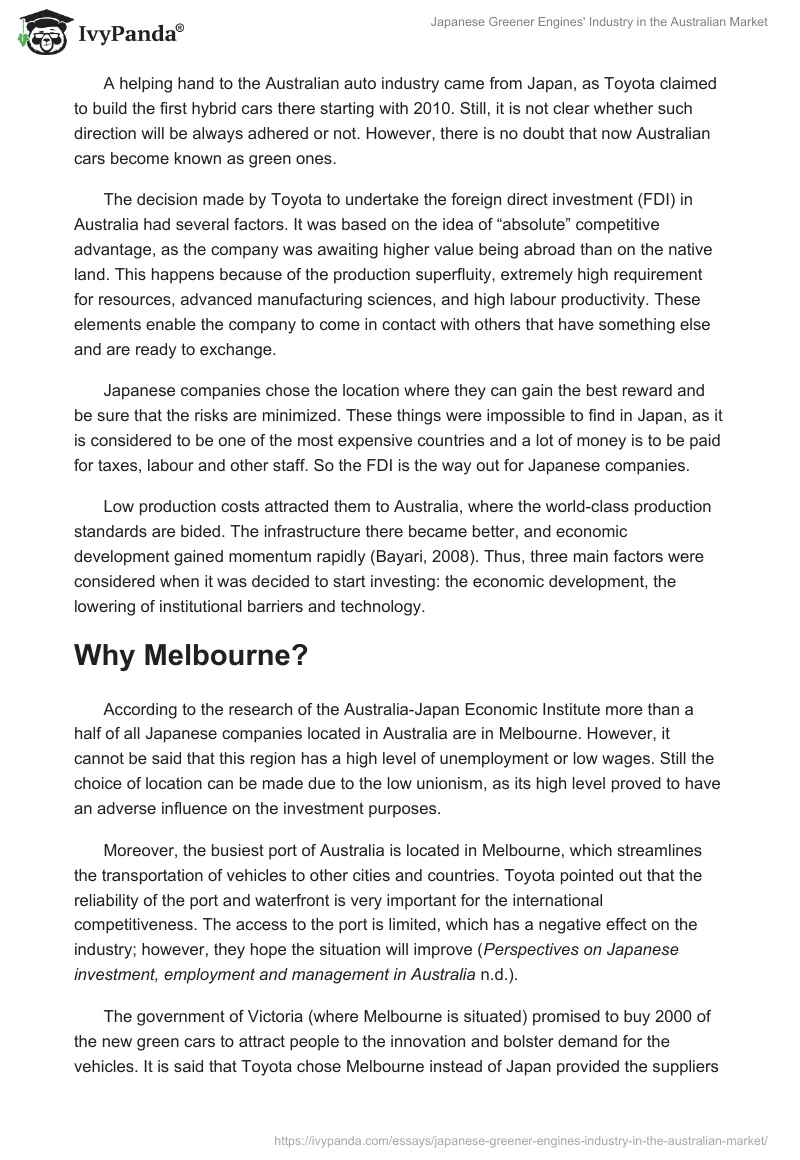 Japanese Greener Engines' Industry in the Australian Market. Page 2