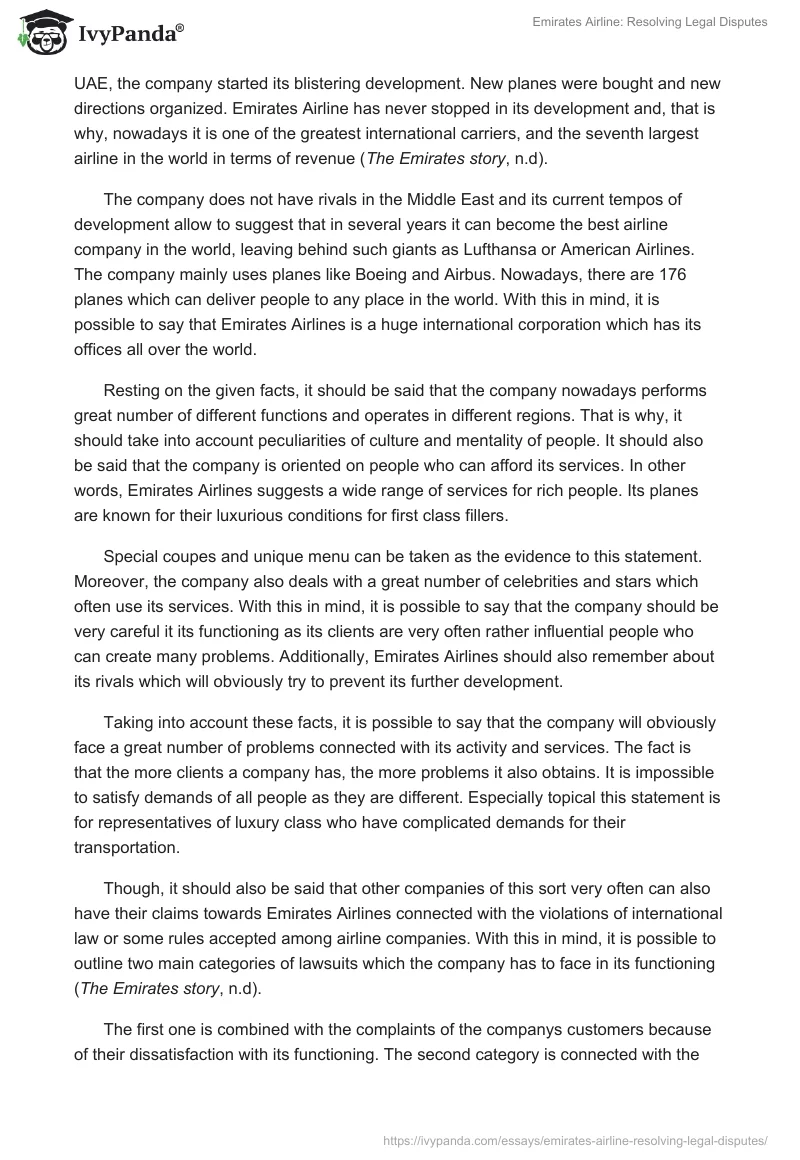 Emirates Airline: Resolving Legal Disputes. Page 2