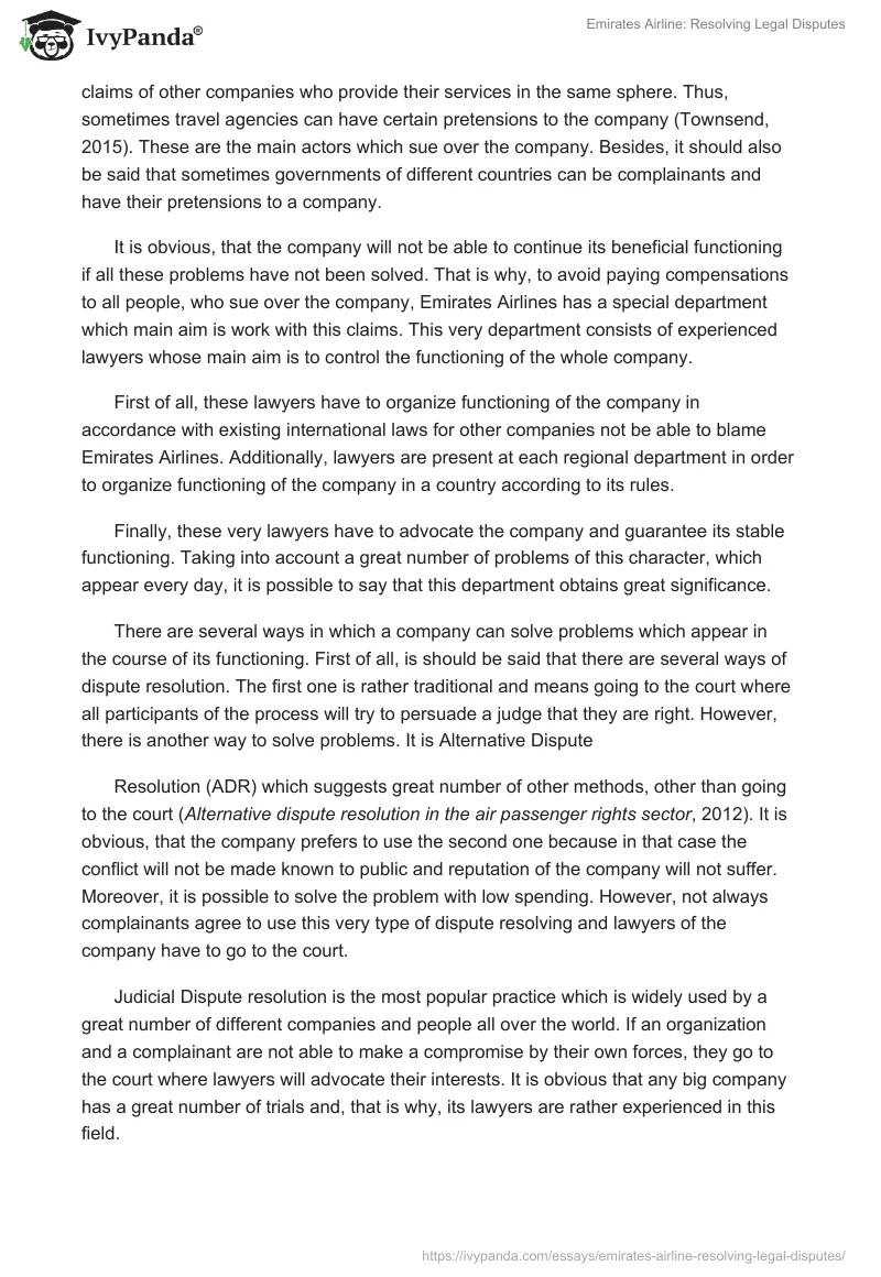 Emirates Airline: Resolving Legal Disputes. Page 3