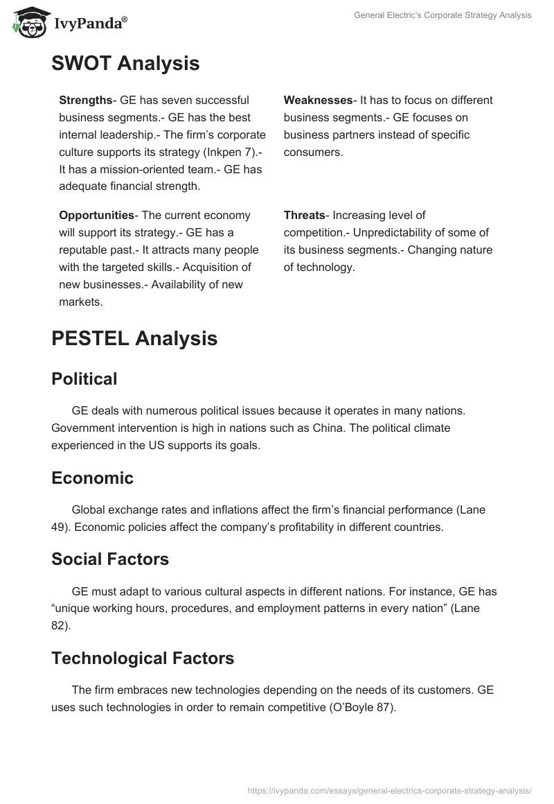 General Electric’s Corporate Strategy Analysis. Page 2