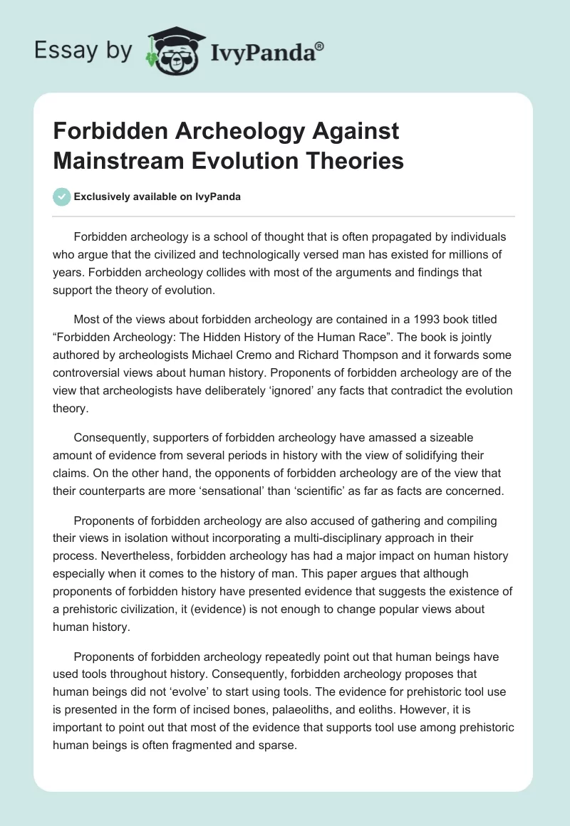 Forbidden Archeology Against Mainstream Evolution Theories. Page 1