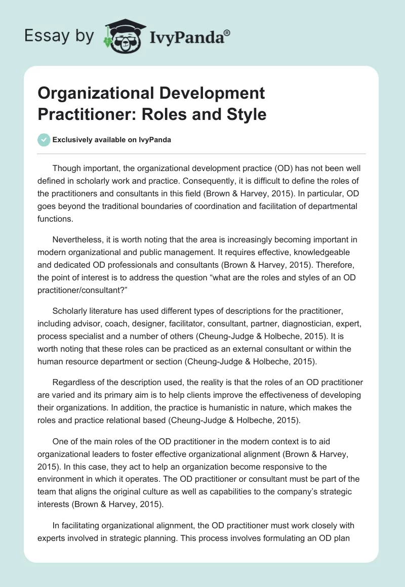 Organizational Development Practitioner: Roles and Style. Page 1