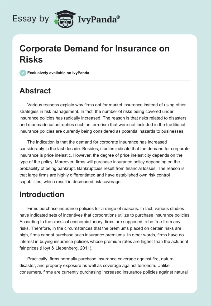 Corporate Demand for Insurance on Risks. Page 1