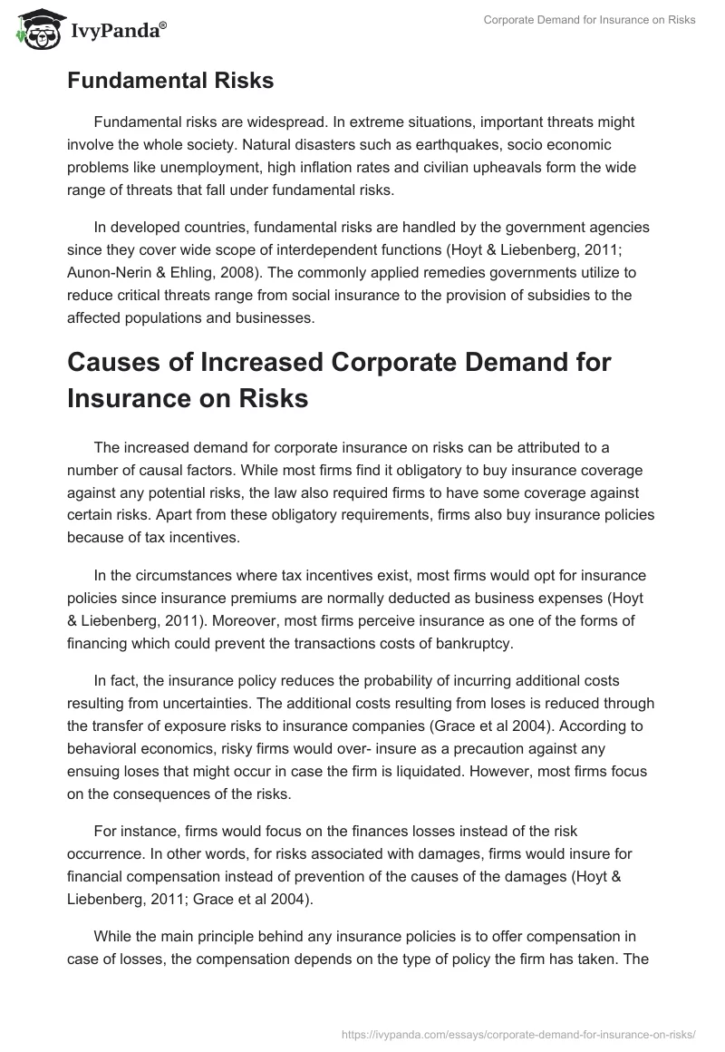Corporate Demand for Insurance on Risks. Page 5