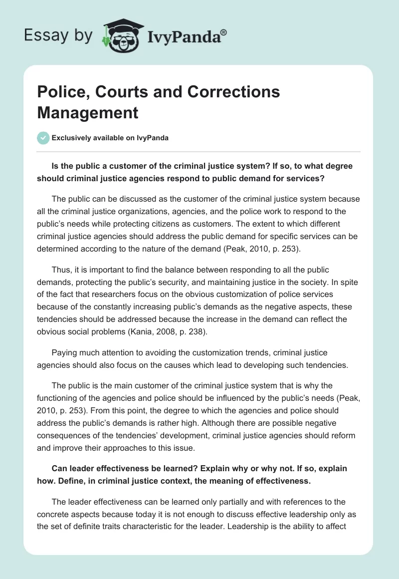 Police, Courts and Corrections Management. Page 1