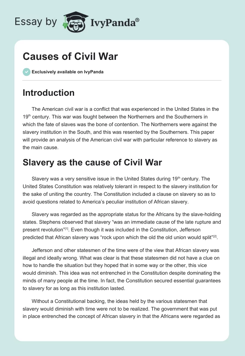 Causes of Civil War. Page 1