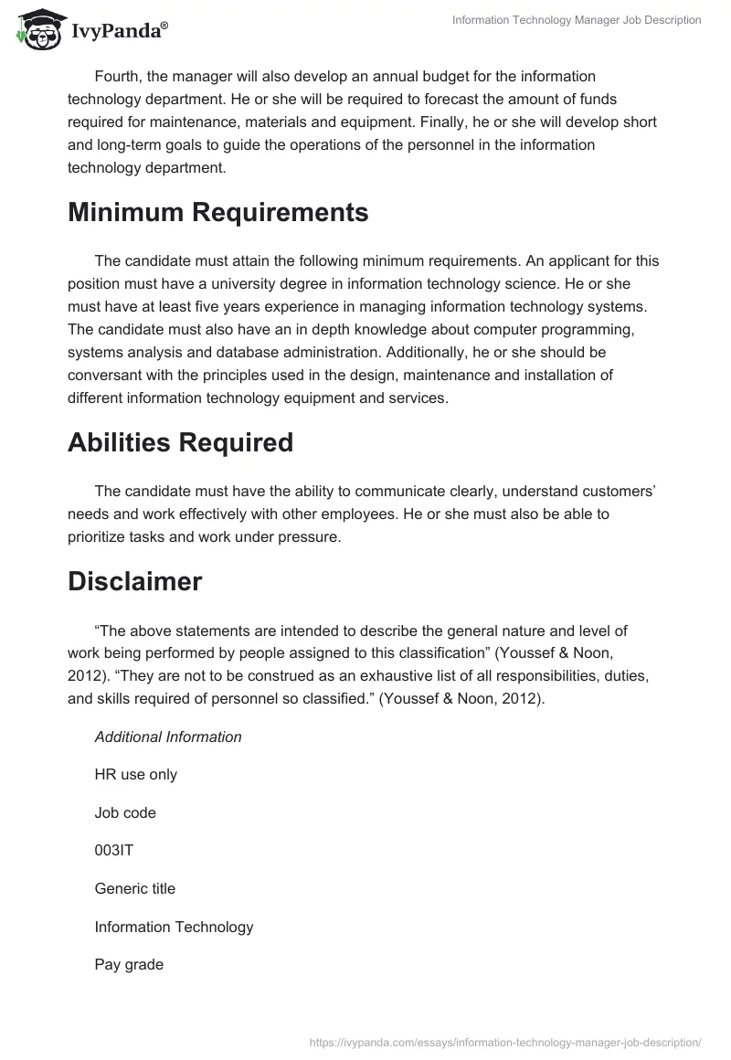 Information Technology Manager Job Description. Page 2