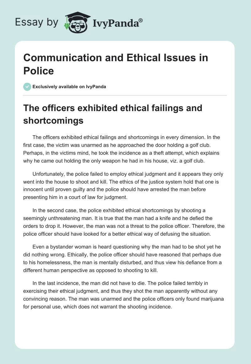 Communication and Ethical Issues in Police. Page 1