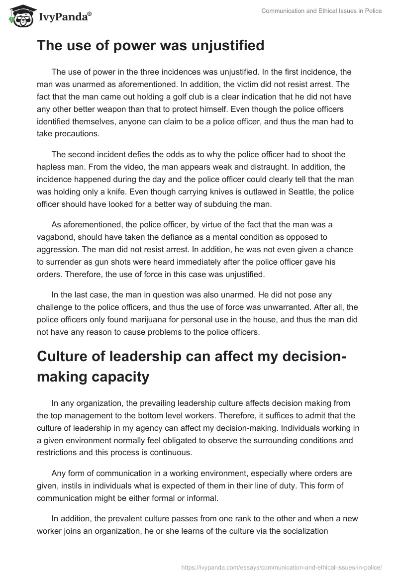 Communication and Ethical Issues in Police. Page 2
