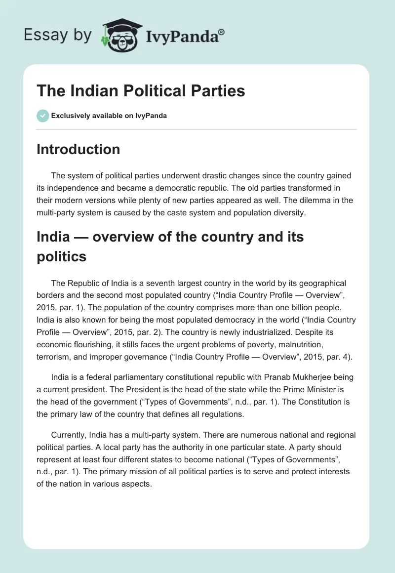 The Indian Political Parties. Page 1