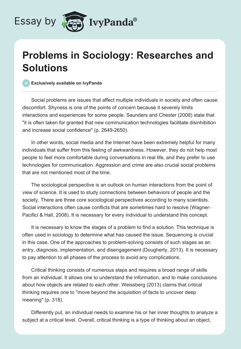 Problems in Sociology: Researches and Solutions. Page 1