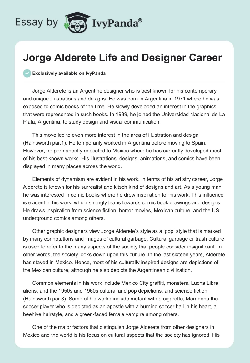 Jorge Alderete Life and Designer Career. Page 1