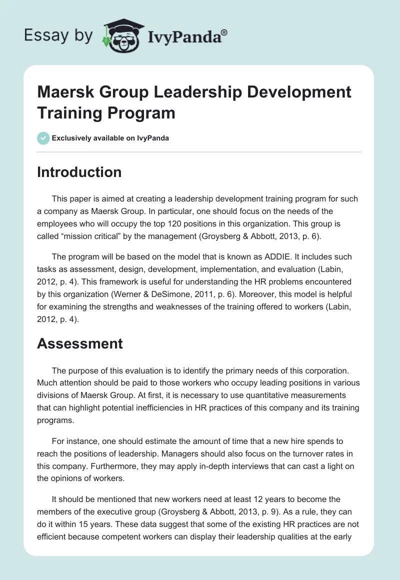 Maersk Group Leadership Development Training Program. Page 1