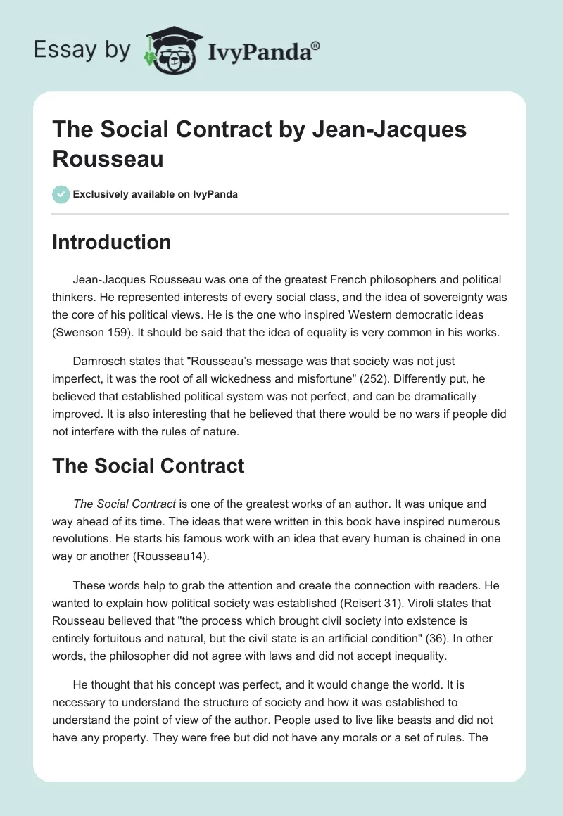"The Social Contract" by Jean-Jacques Rousseau. Page 1