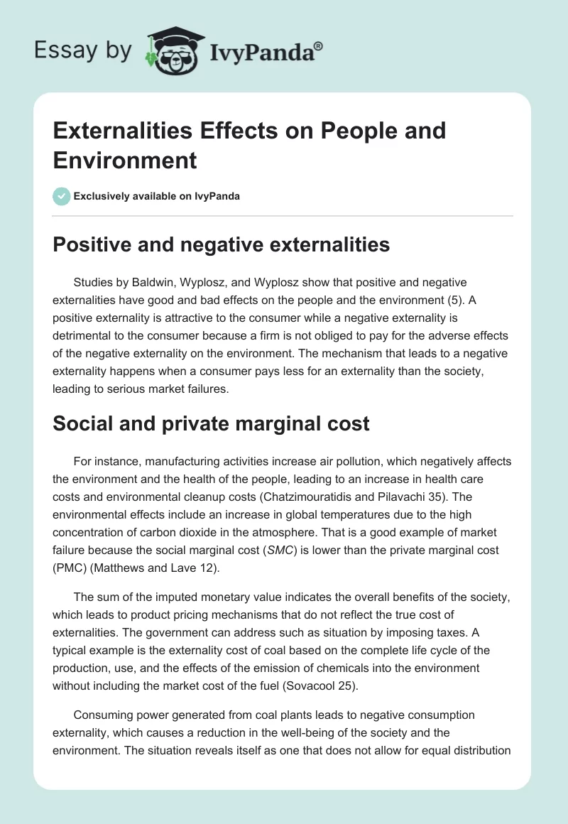 Externalities Effects on People and Environment. Page 1