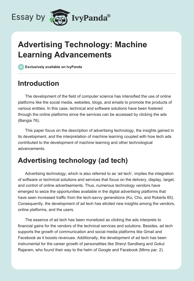 Advertising Technology: Machine Learning Advancements. Page 1