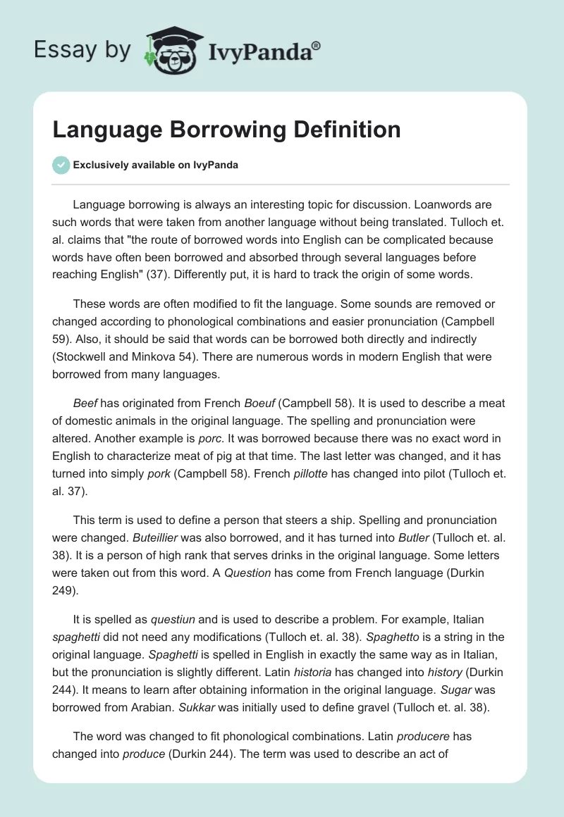 Language Borrowing Definition. Page 1