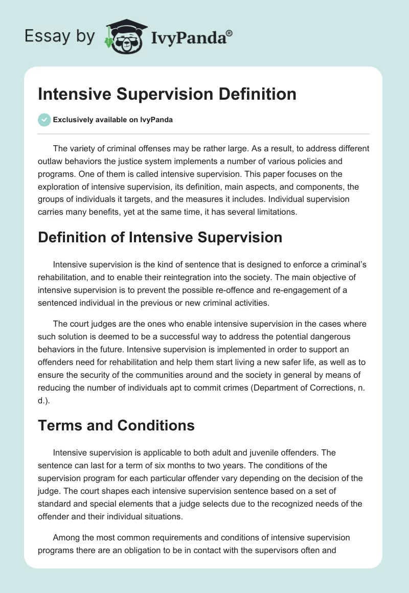 Intensive Supervision Definition. Page 1