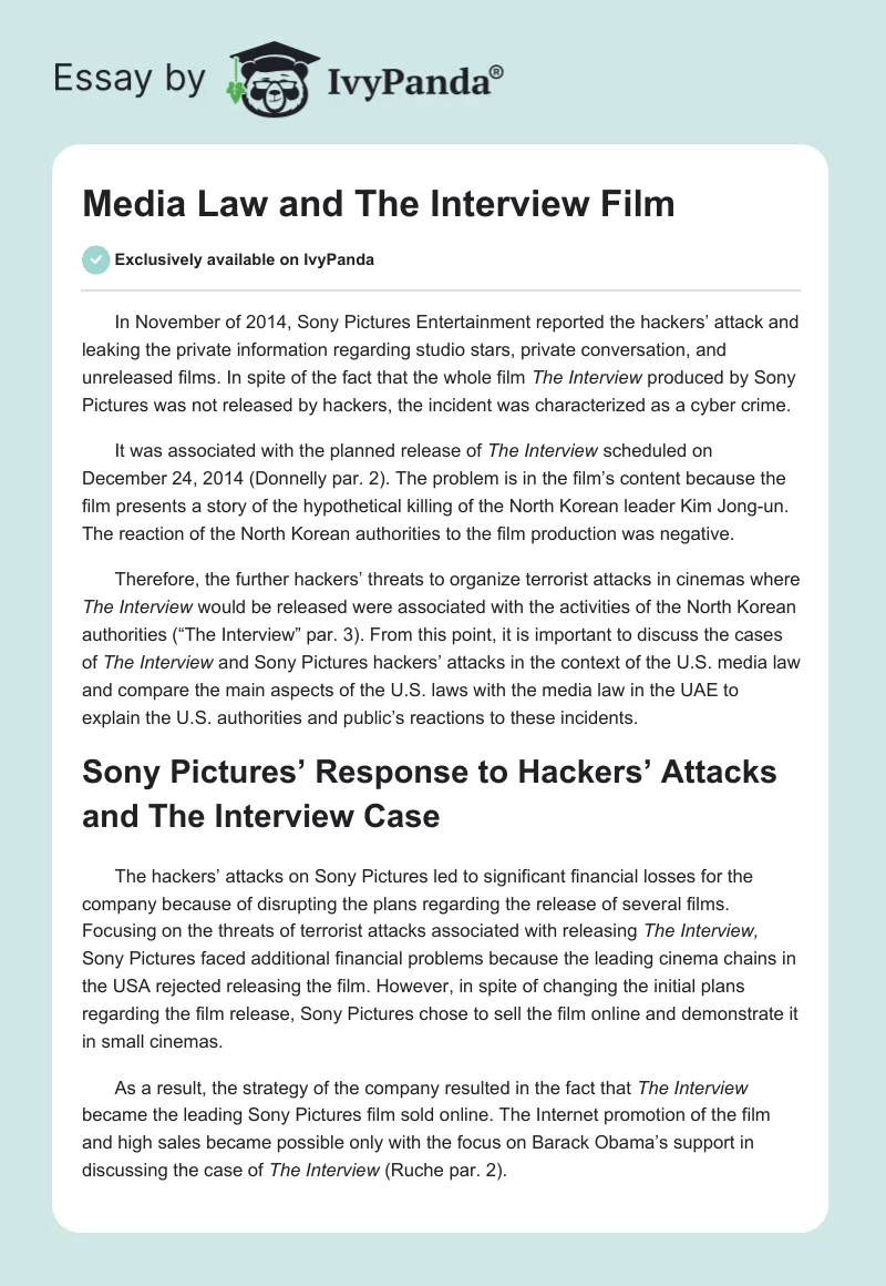 Media Law and "The Interview" Film. Page 1
