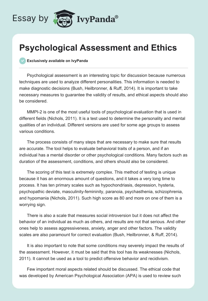 Psychological Assessment and Ethics. Page 1