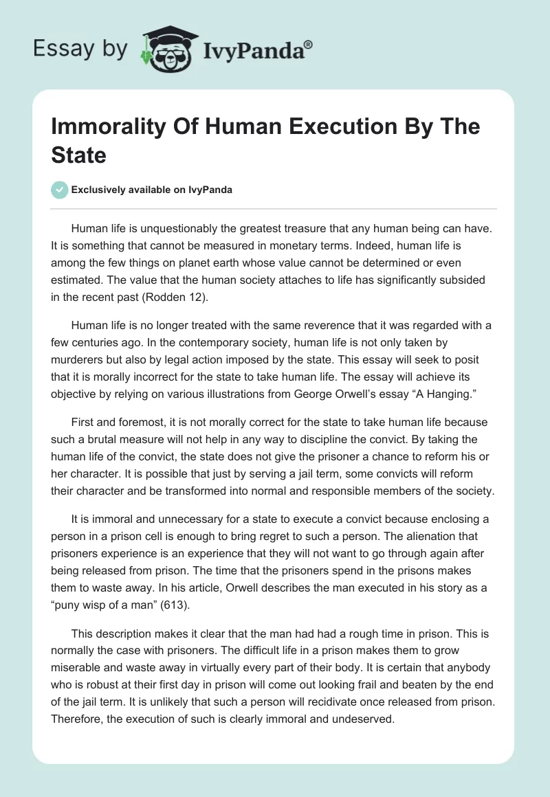 Immorality Of Human Execution By The State. Page 1