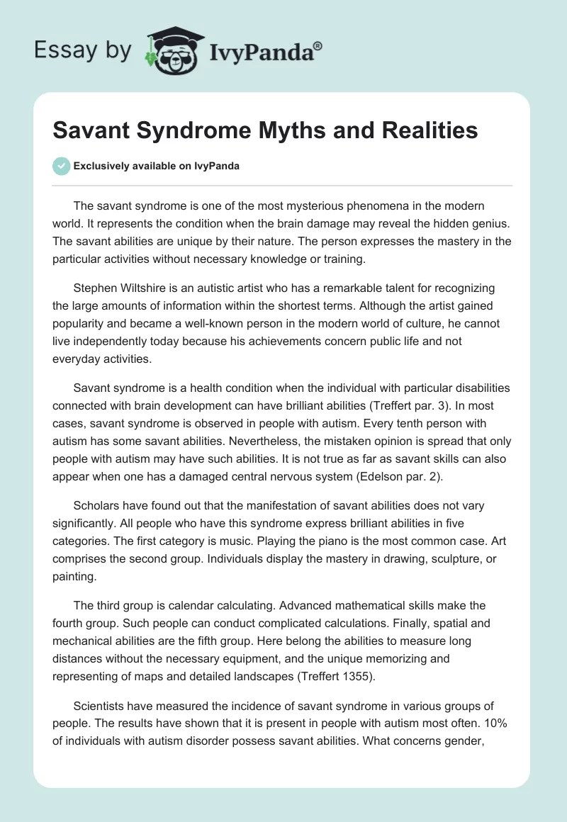 Savant Syndrome Myths and Realities. Page 1