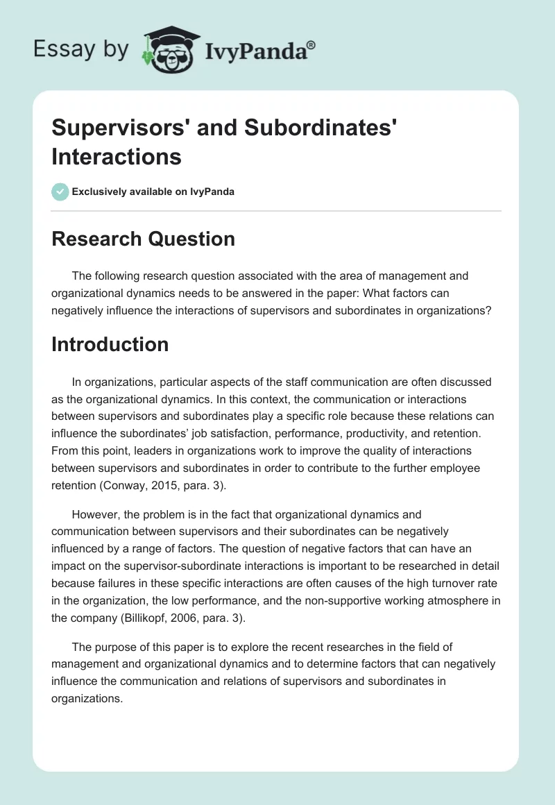 Supervisors' and Subordinates' Interactions. Page 1