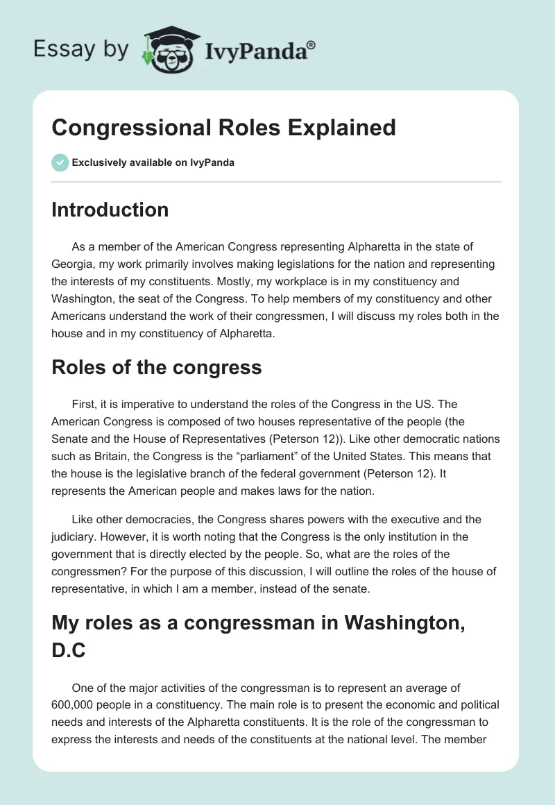 Congressional Roles Explained. Page 1