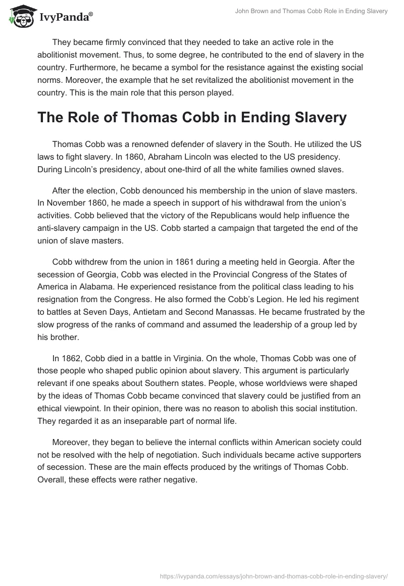 John Brown and Thomas Cobb Role in Ending Slavery. Page 3