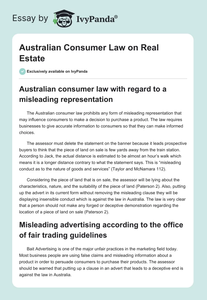 Australian Consumer Law on Real Estate. Page 1