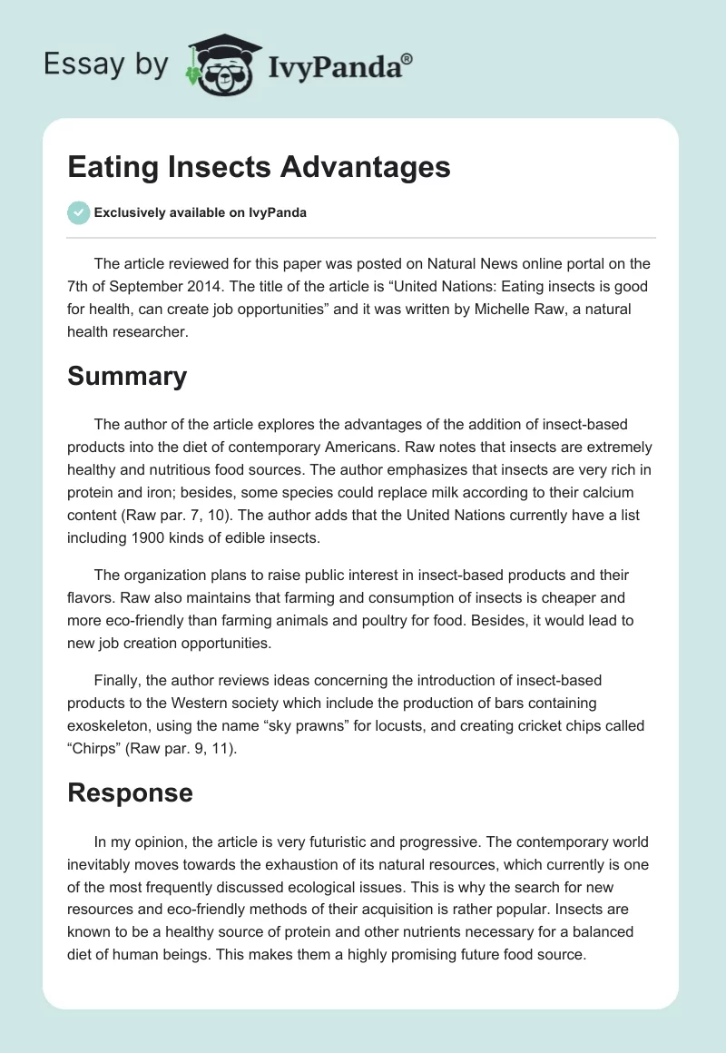 Eating Insects Advantages. Page 1
