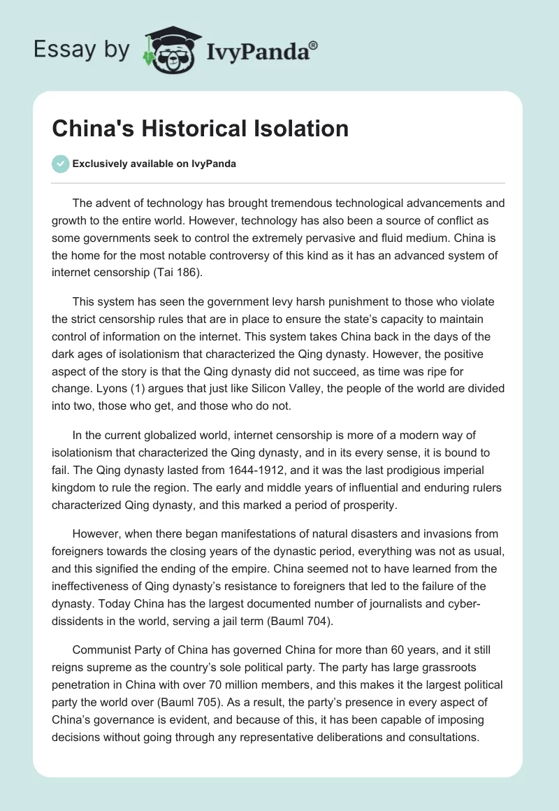 China's Historical Isolation. Page 1