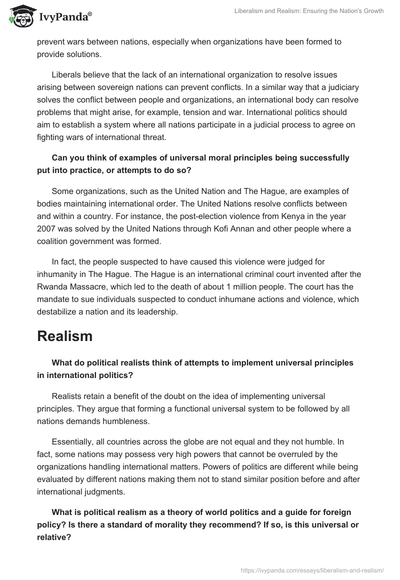 Liberalism and Realism: Ensuring the Nation's Growth. Page 4