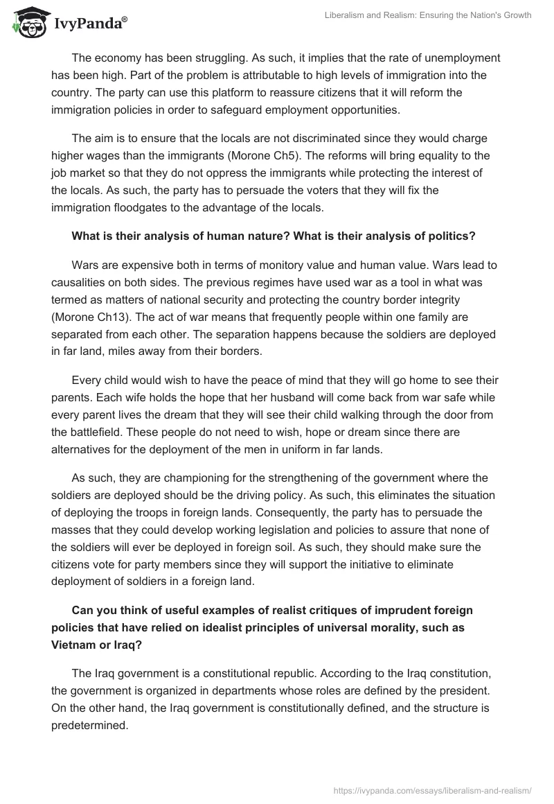 Liberalism and Realism: Ensuring the Nation's Growth. Page 5