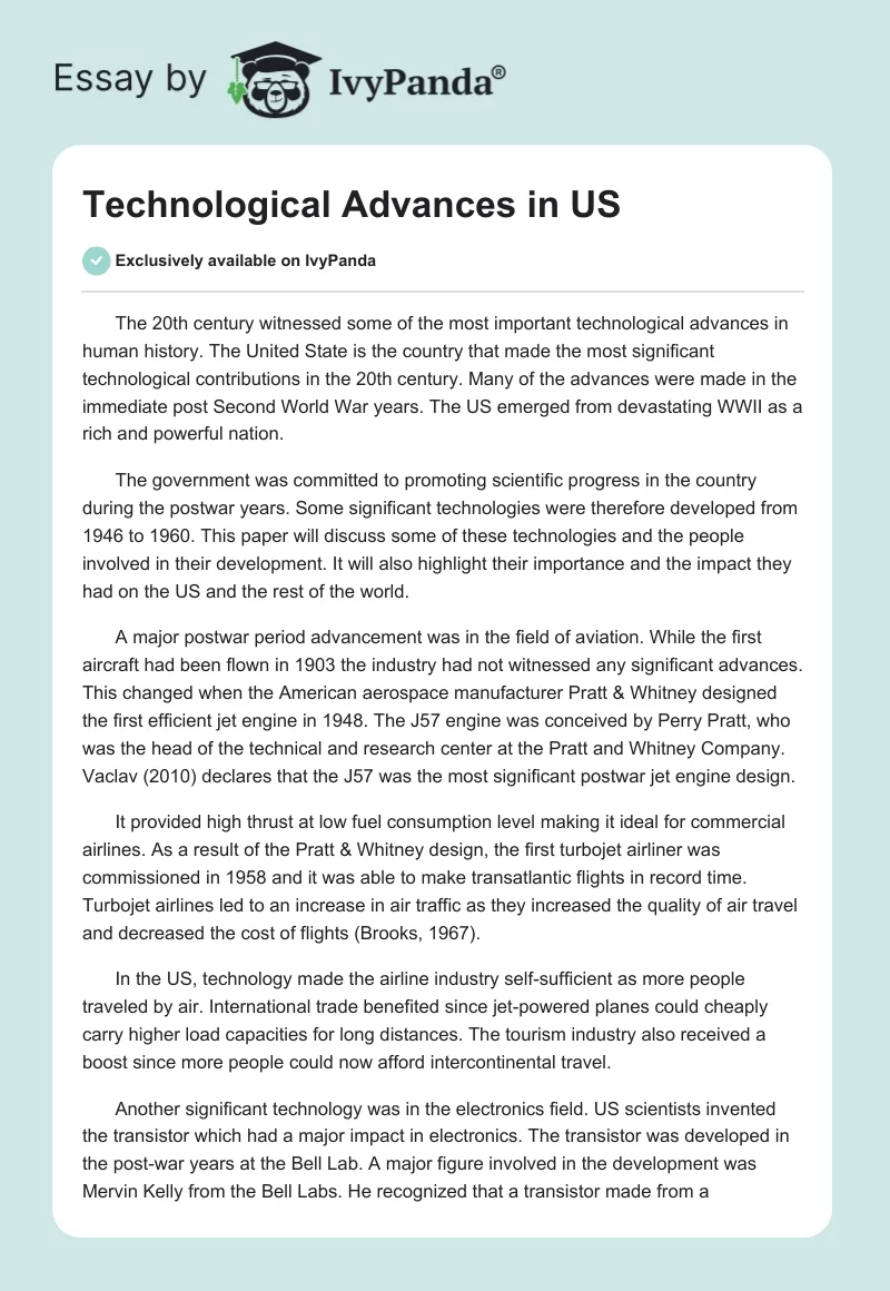 Technological Advances in US. Page 1